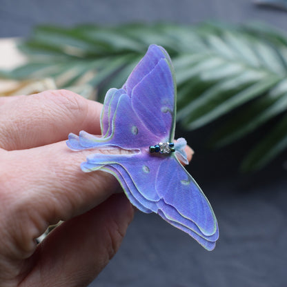 Purple silk luna moth butterfly unique ring adjustable size