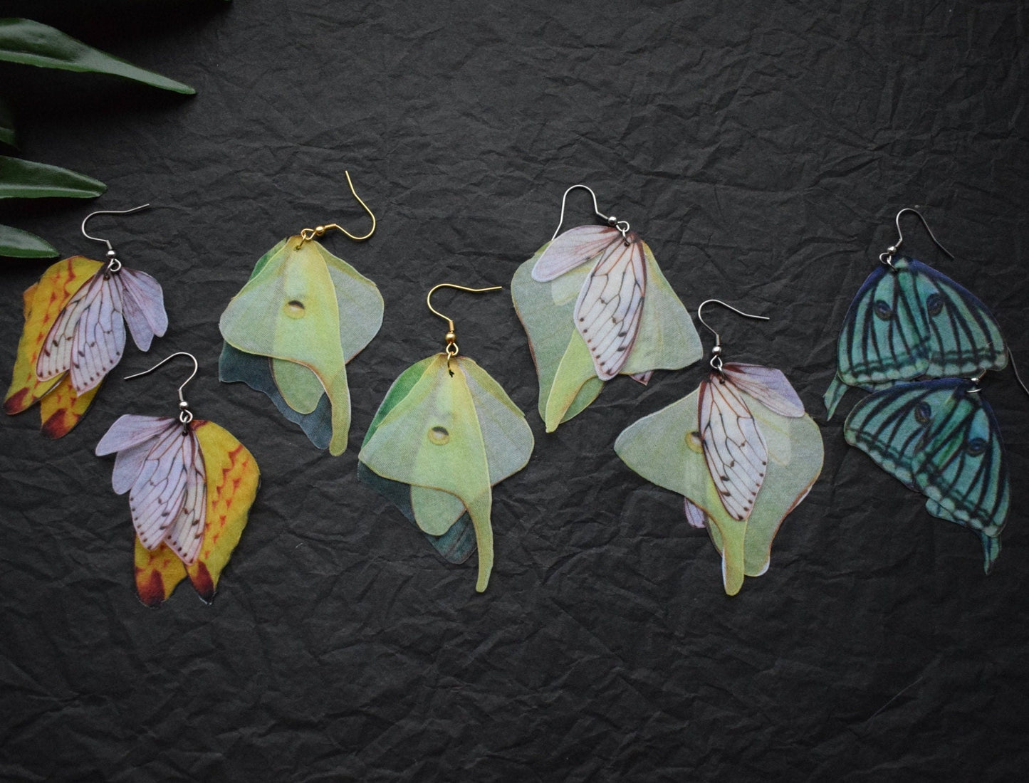 Silk butterflies wings dangle drop earrings