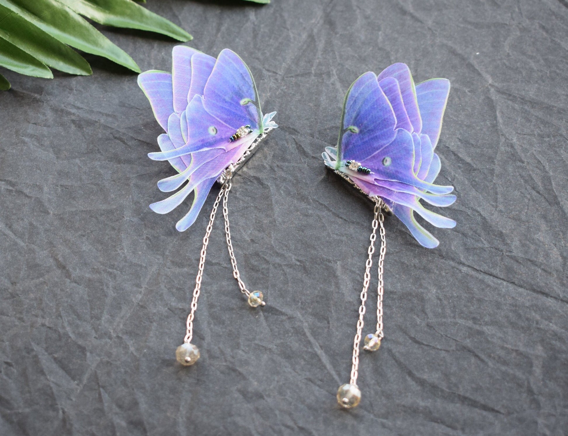 Purple Silk Moth Butterfly collar clip with chains