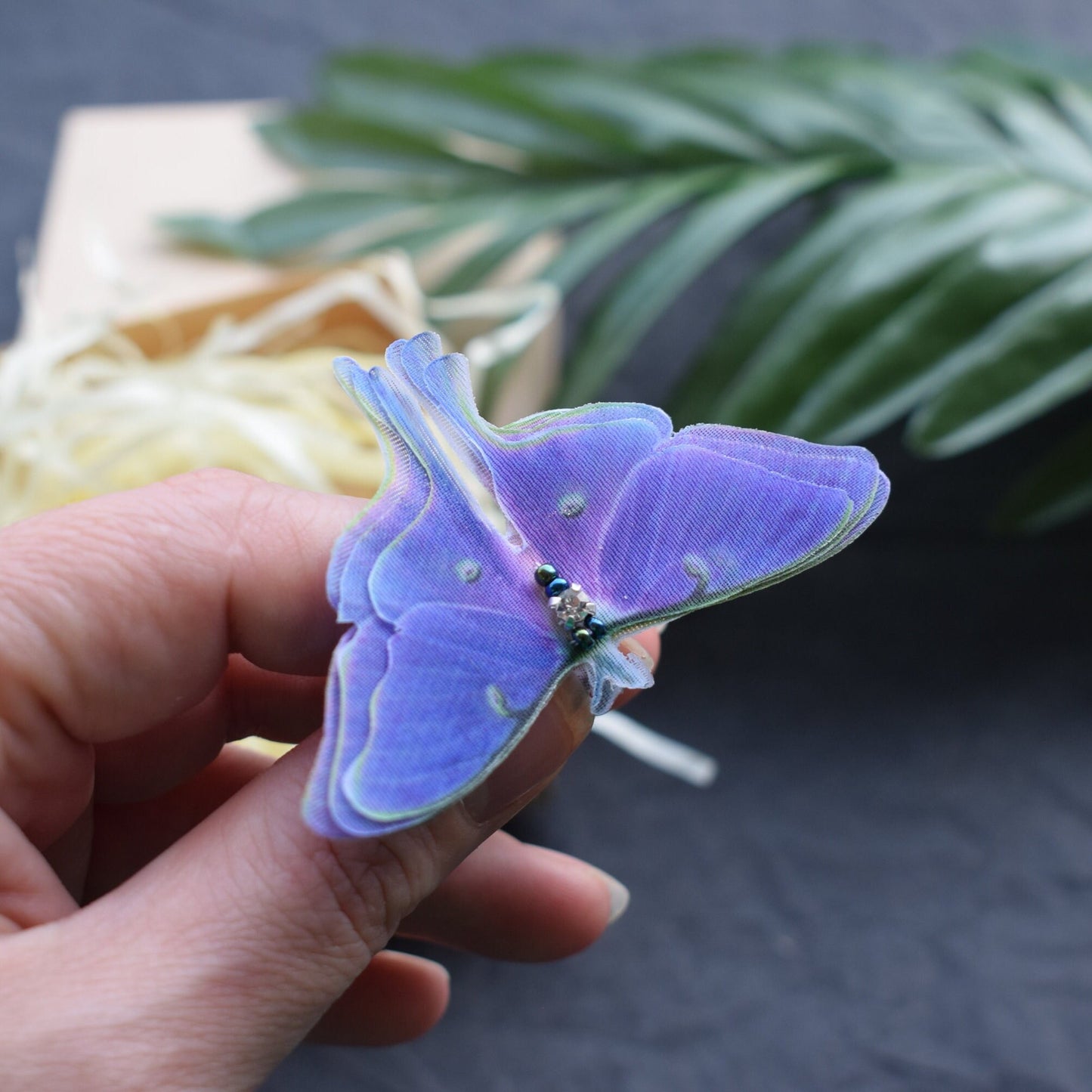 Purple silk luna moth butterfly unique ring adjustable size