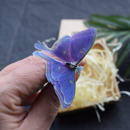 Purple silk luna moth butterfly unique ring adjustable size