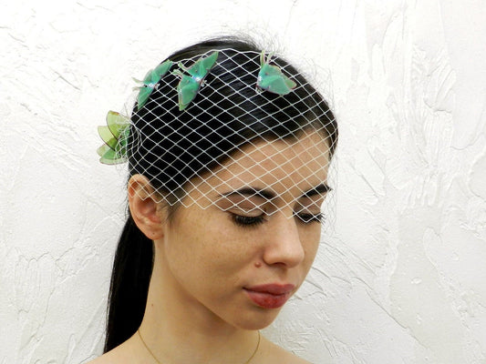 Luna moth bridal birdcage veil