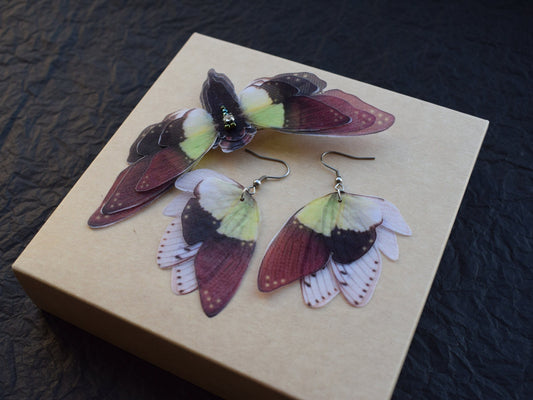 Silk cicada hair clips and earrings set