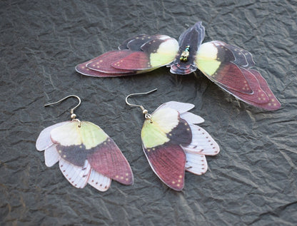 Silk cicada hair clips and earrings set