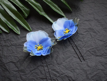 Pansies blue silk hair pins or brooch