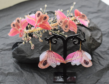 Pink maple silk moth butterfly hair piece accessories