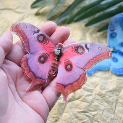 Pink and blue silk butterfly large side hair clips