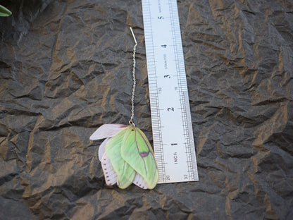 Silk olive green luna moth earrings set with hair clip