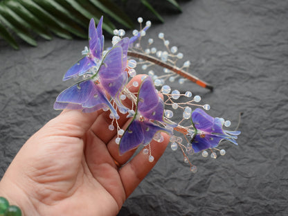 Silk Luna moth headband moonstone crystals and gold wire